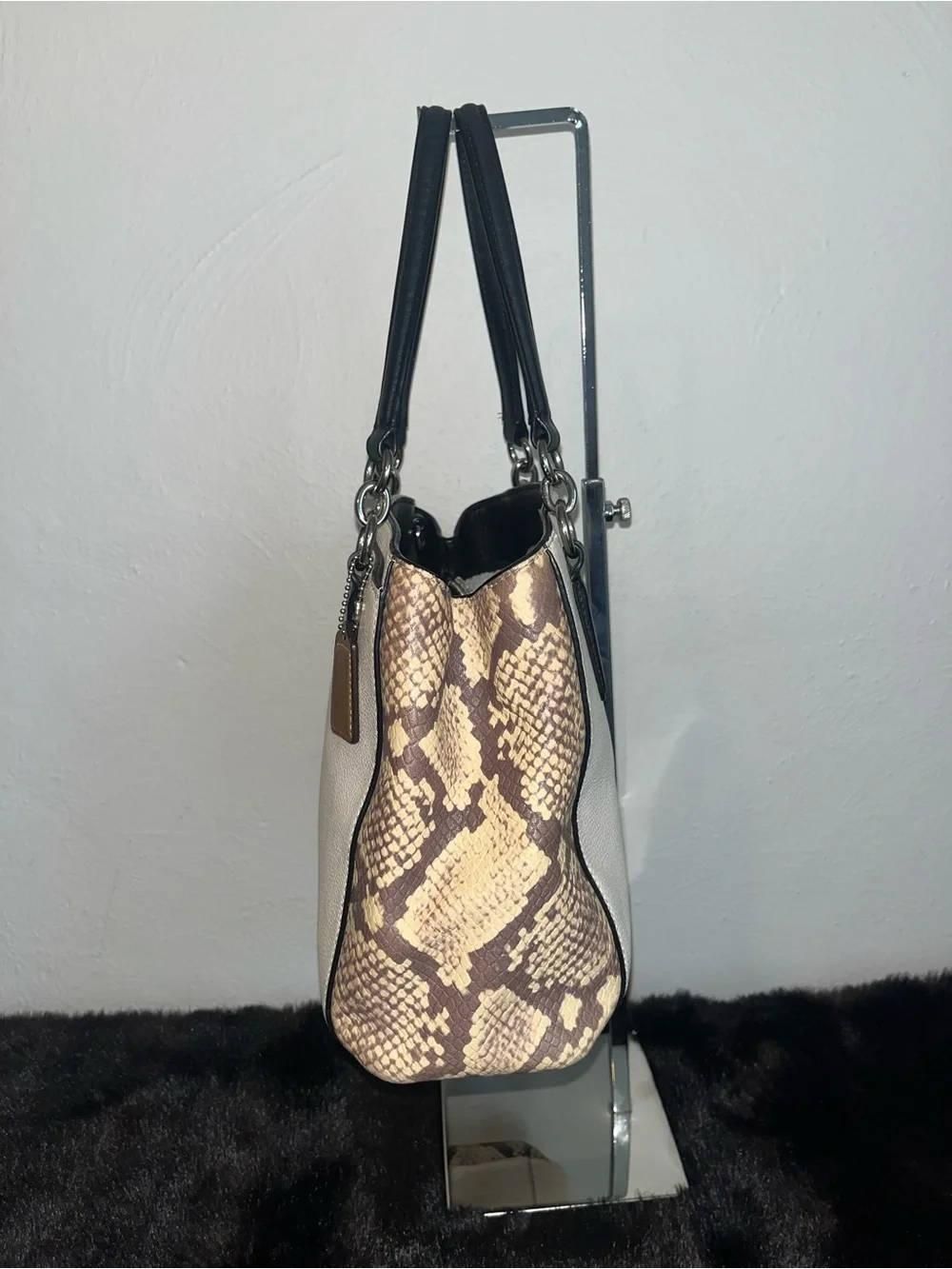 Coach Pebbled Leather Bag in Cream, Brown & Black